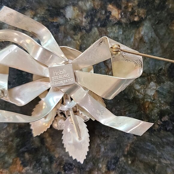 Vintage Signed Hobe Sterling Silver Floral Bow 1940's Brooch - Picture 5 of 7